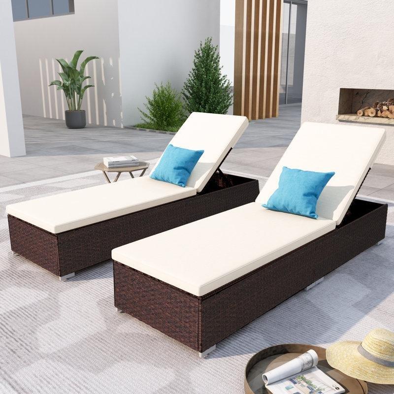 2'li Rattan Şezlong Dinlenme Koltuğu Seti, Yatarlı, Minderli-32 x 64 x 194 cm - 109469