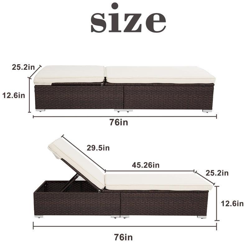 2'li Rattan Şezlong Dinlenme Koltuğu Seti, Yatarlı, Minderli-32 x 64 x 194 cm - 109469