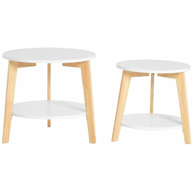 2%27li Yuvarlak Orta Sehpa Beyaz-Doğal Ahşap 50x50 cm ve 44x44 cm - 103111