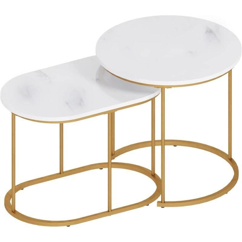 2%27li Yuvarlak Orta Sehpa Beyaz Mermerli Üstü Gold Metal Ayaklı 50-60 cm - 103006