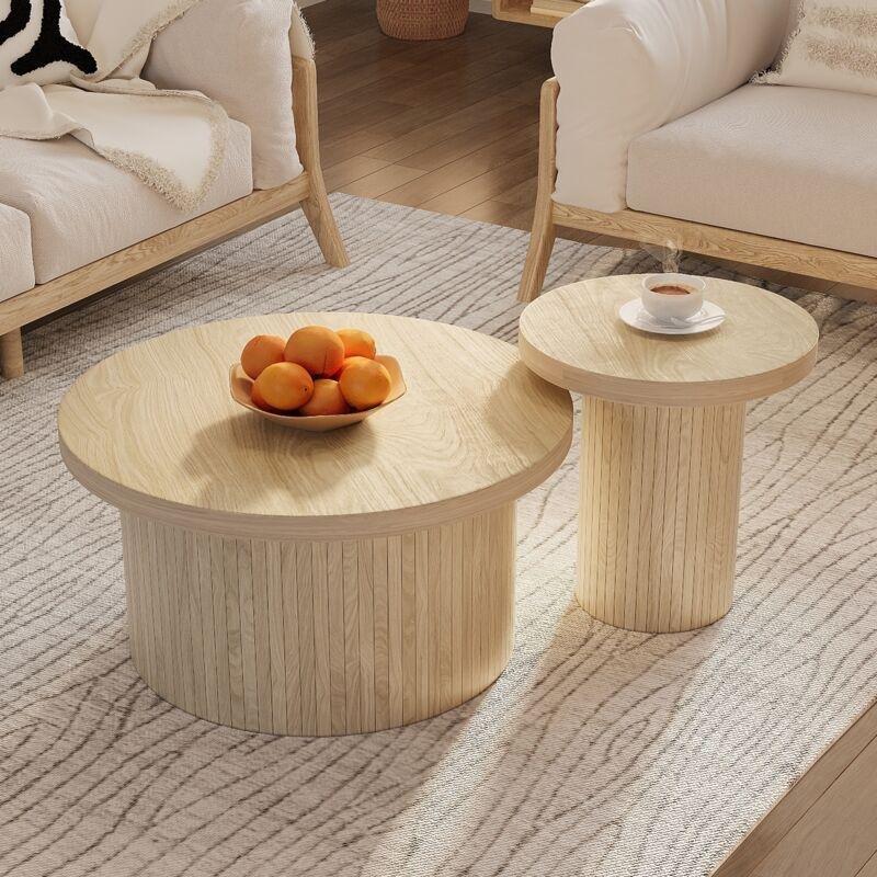 2%27li Yuvarlak Orta Sehpa Doğal Ahşap 66 cm - 102919