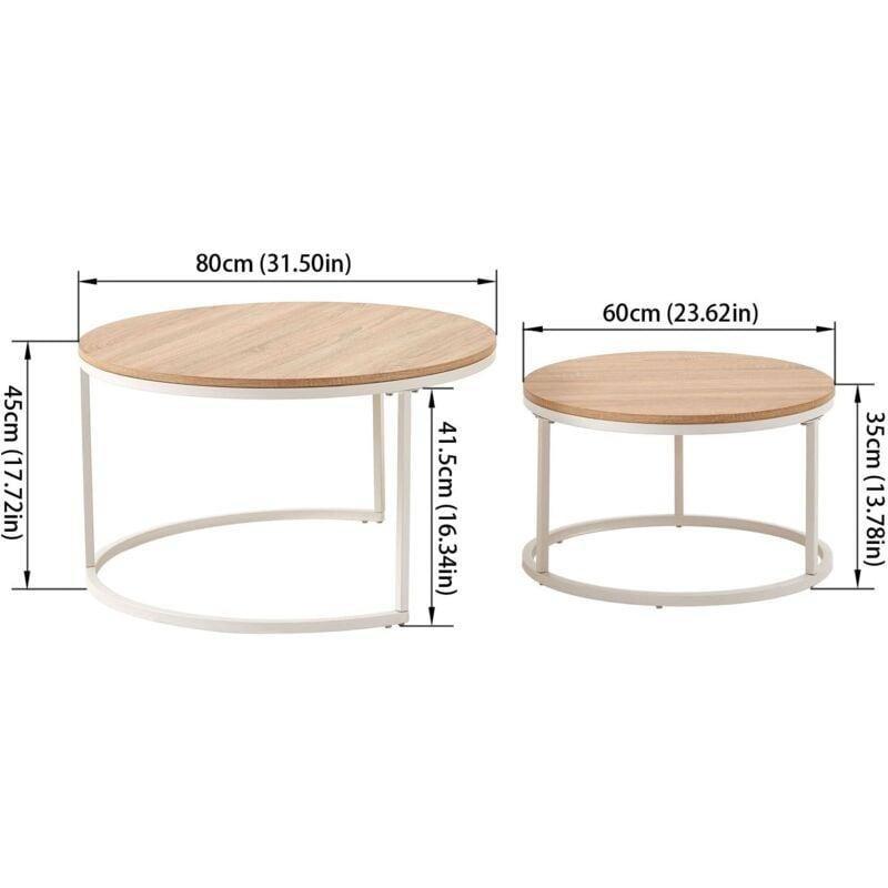 2'li Yuvarlak Orta Sehpa Endüstriyel Çelik Çerçeve Ceviz Renk 80x45 cm ve 60x35 cm - 103519
