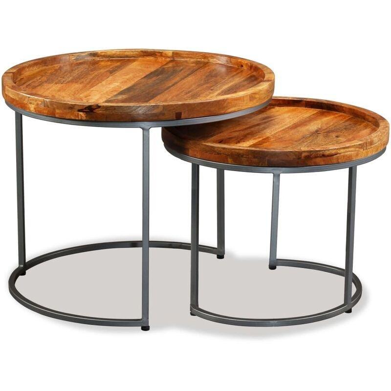 2'li Yuvarlak Zigon Sehpa Masif Mango Ahşap Metal Ayaklı 55 cm - 106962