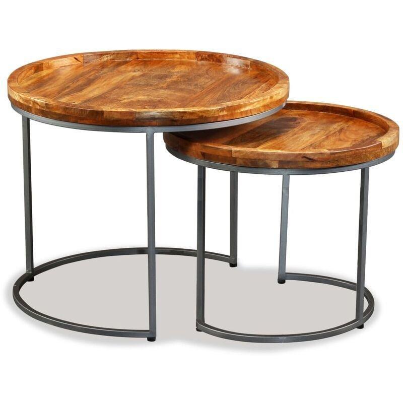 2'li Yuvarlak Zigon Sehpa Masif Mango Ahşap Metal Ayaklı 55 cm - 106962