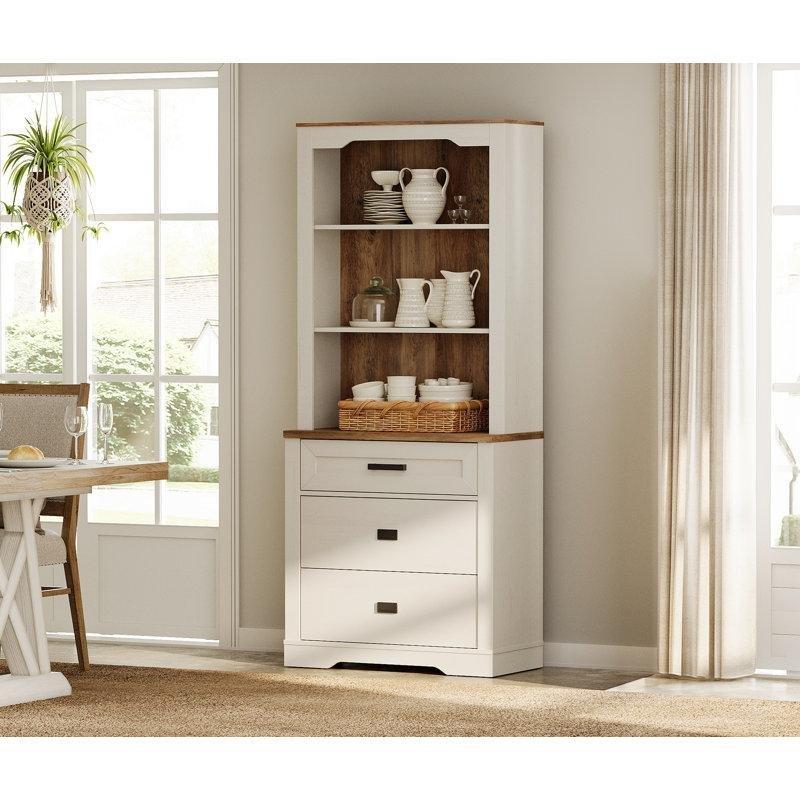 3 Çekmeceli Camlı Çok Amaçlı Dolap Beyaz Ahşap 80x39x186 cm - 92974