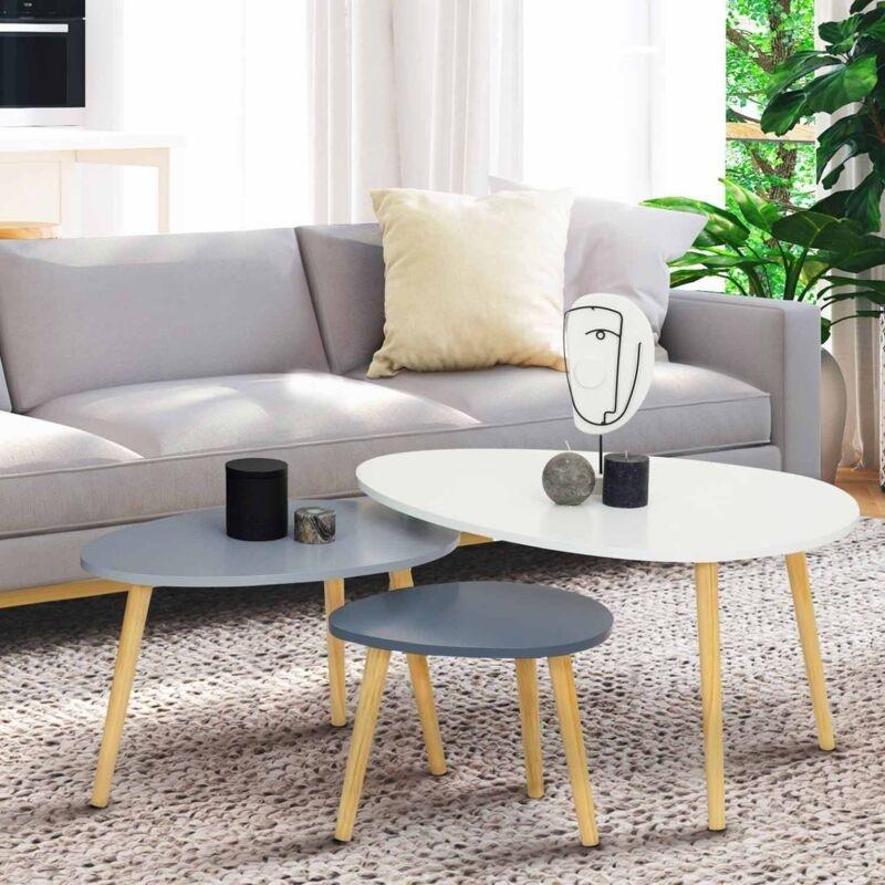 3'lü Yuvalanabilir Orta Sehpa MDF Beyaz Gri 80x60x40 cm - 103476