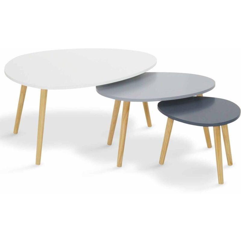 3'lü Yuvalanabilir Orta Sehpa MDF Beyaz Gri 80x60x40 cm - 103476