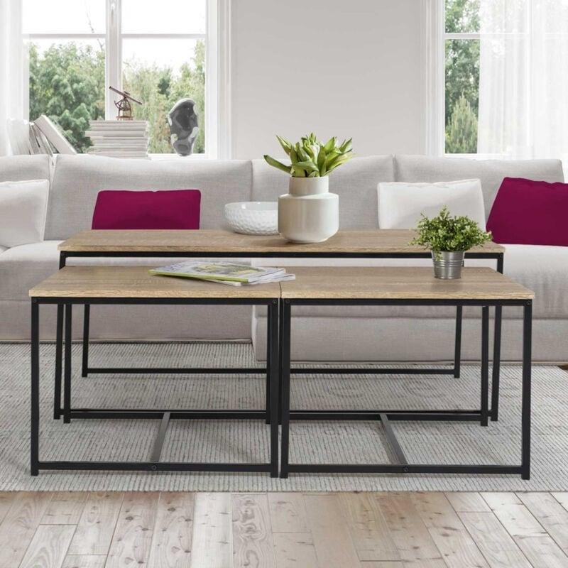 3'lü Yuvalanabilir Orta Sehpa Siyah Metal Ahşap 113 cm - 103398