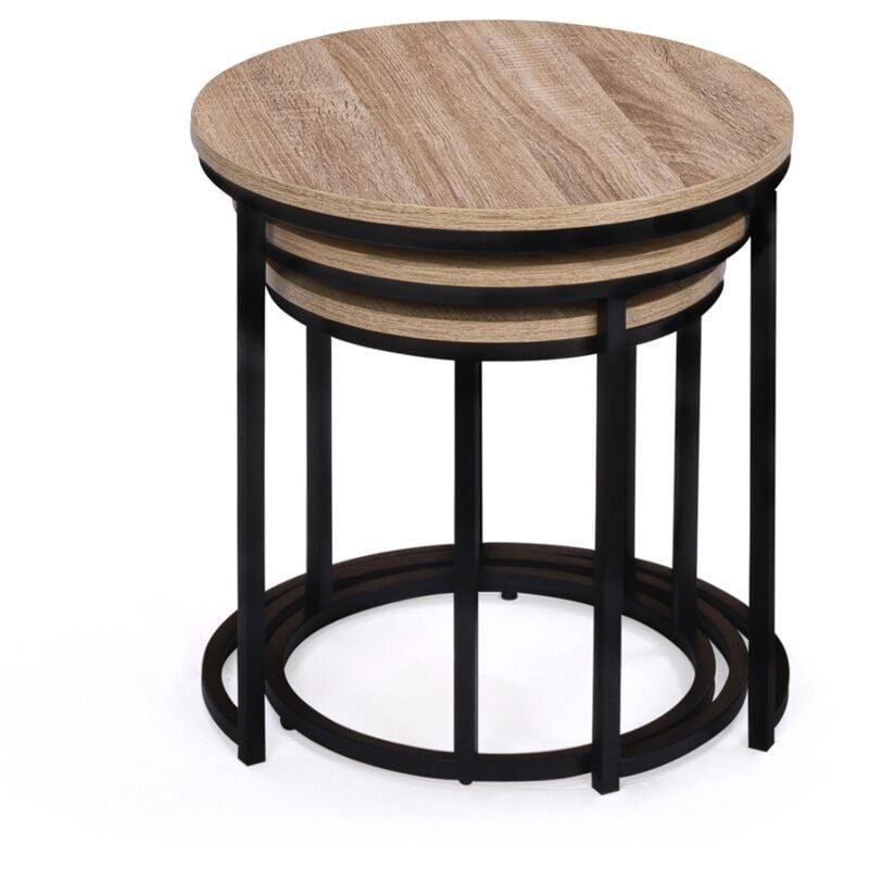 3'lü Yuvarlak Orta Sehpa Seti Endüstriyel Tasarım Doğal Ahşap 35-40-45 cm - 103418