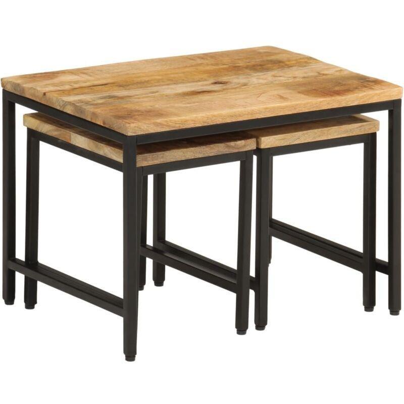 3'lü Zigon Sehpa Mango Ağacı ve Metal 50x35x35 cm Kahverengi - 107052