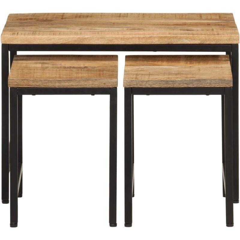 3'lü Zigon Sehpa Mango Ağacı ve Metal 50x35x35 cm Kahverengi - 107052
