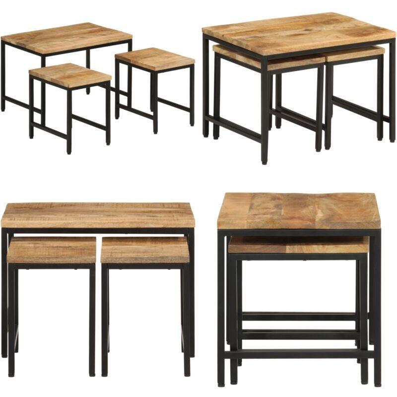 3%27lü Zigon Sehpa Mango Ağacı ve Metal 50x35x35 cm Kahverengi - 107052