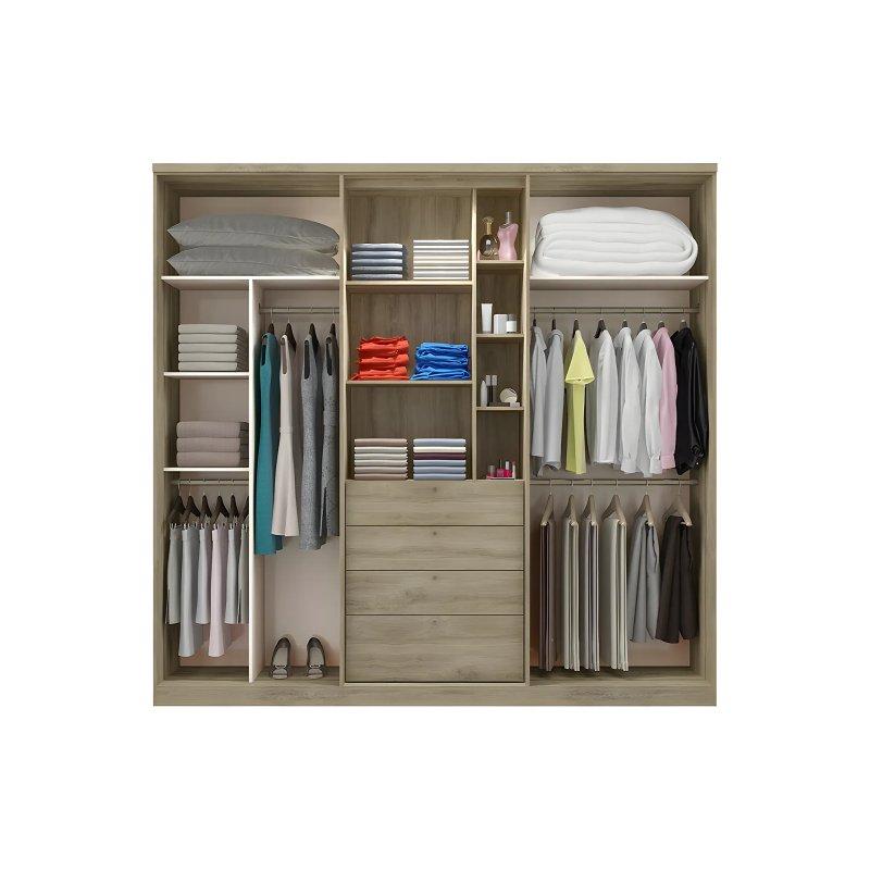 4 Kapılı Aynalı Endüstriyel Ahşap Gardrop 240x231 cm - 90562