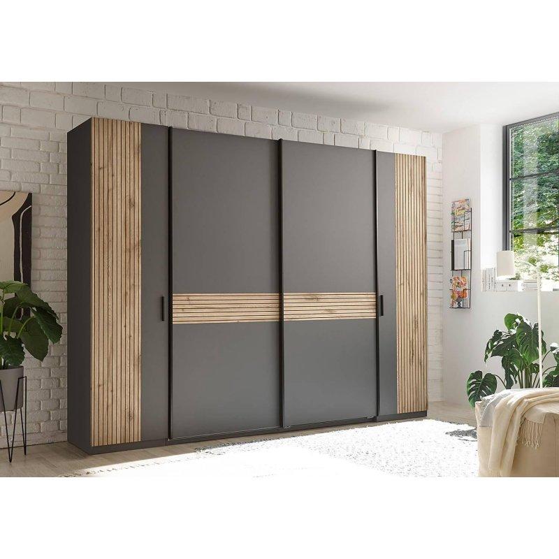 4 Kapılı Gardrop Antrasit Endüstriyel Ahşap 267x210x61 cm - 90889
