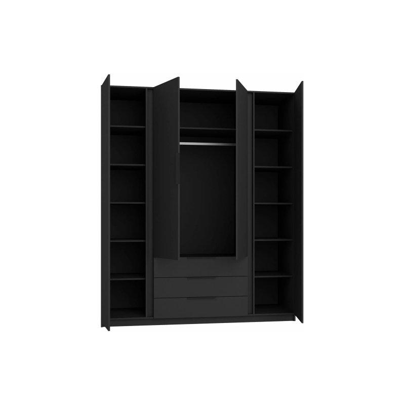 4 Kapılı Siyah Gardrop Lamelalı Tasarım 200x239 cm - 90406