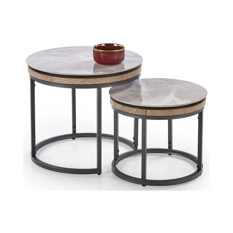 44 cm Gri Mermer Desenli Metal Zigon Sehpa İkili Set - 106342