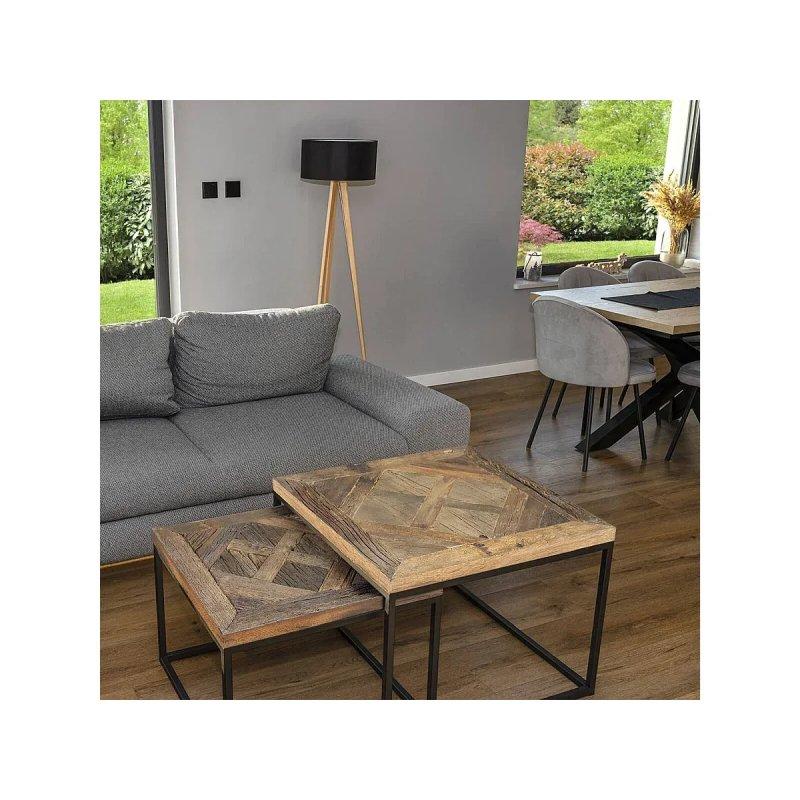 45x45x45 cm Geri Dönüştürülmüş Mango Ağacı 2'li Zigon Sehpa Siyah Metal Ayaklı - 106426