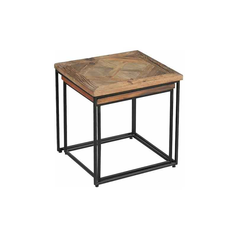 45x45x45 cm Geri Dönüştürülmüş Mango Ağacı 2'li Zigon Sehpa Siyah Metal Ayaklı - 106426