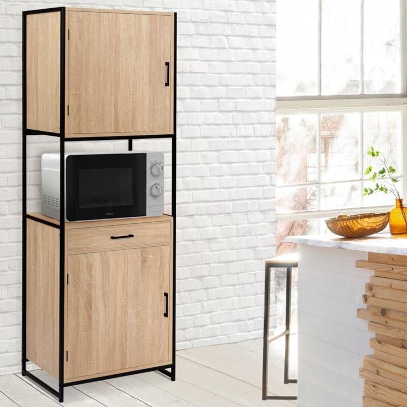 60 Cm Endüstriyel Tasarımlı Ahşap ve Metal Mutfak Dolabı 2 Kapılı Çekmeceli - 100803