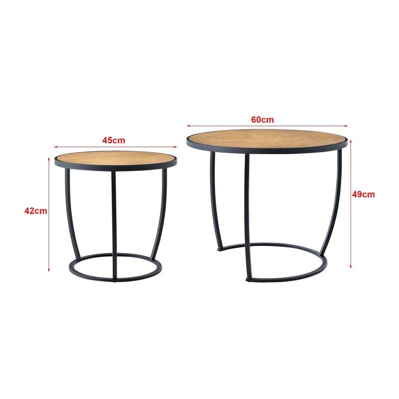 60 cm Siyah Metal Ayaklı Ahşap Desenli Yuvarlak Zigon Sehpa 2 li Set - 106444