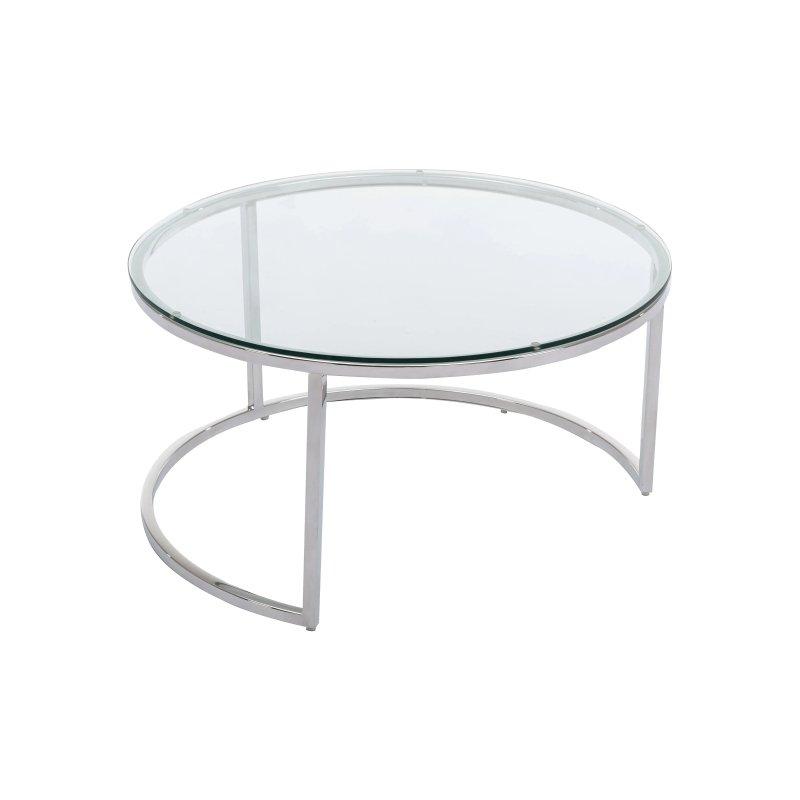 60 cm Yuvarlak Gümüş Renkli Cam Zigon Sehpa - 106792