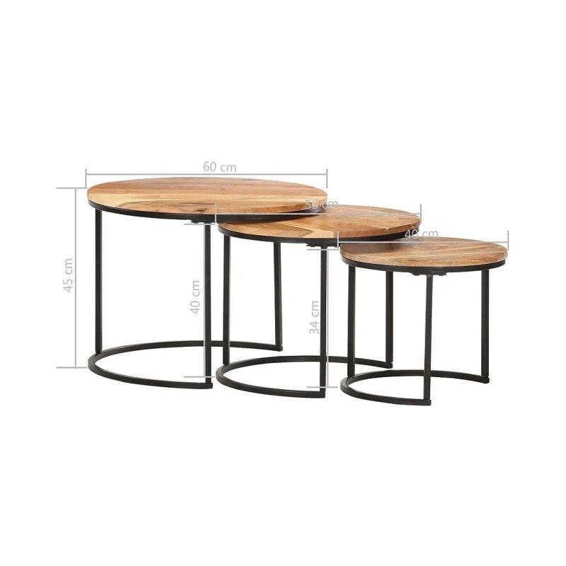 60x60x45 cm Masif Akasya Zigon Sehpa Üçlü Set - 106414