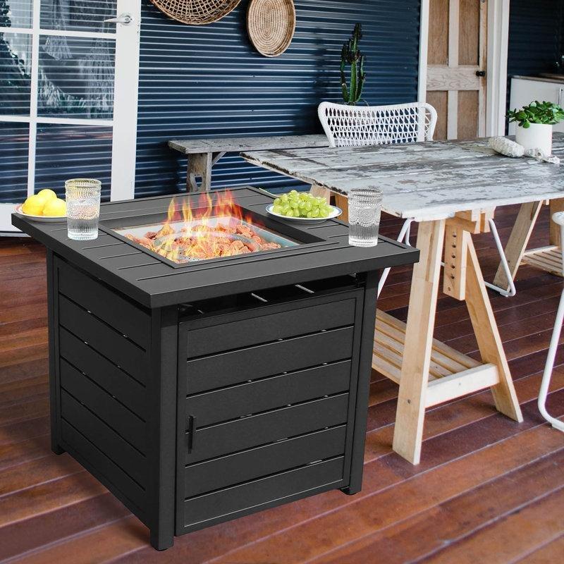 63 cm Gold Ayaklı Siyah Metal Şömineli Orta Sehpa - 105730