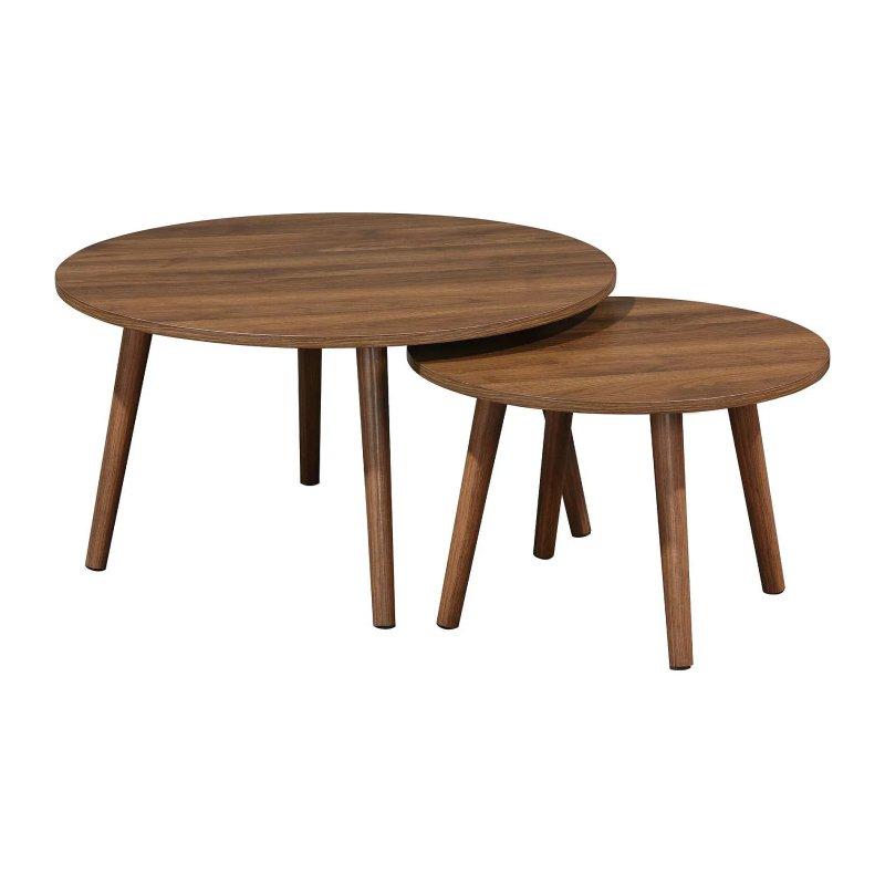 70 cm ve 50 cm Yuvarlak Ceviz Rengi Çam Ayaklı 2'li Zigon Sehpa - 106552