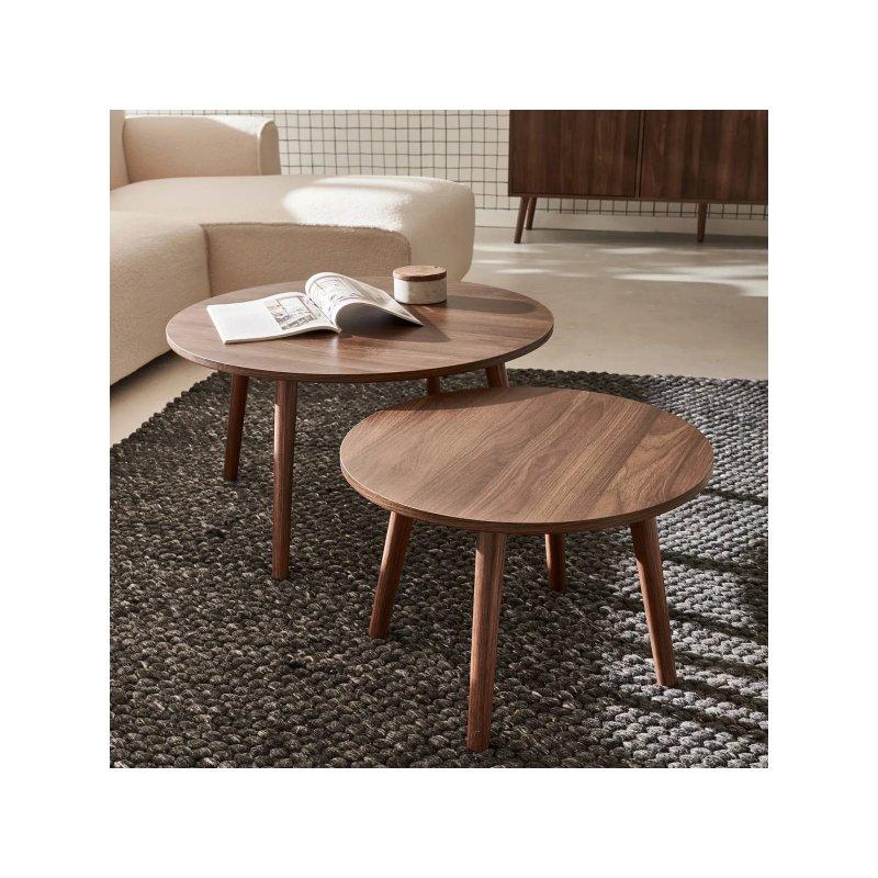 70 cm ve 50 cm Yuvarlak Ceviz Rengi Çam Ayaklı 2'li Zigon Sehpa - 106552