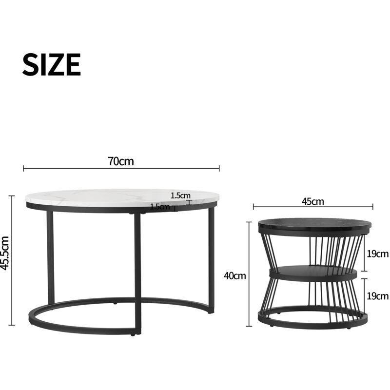 70x70 cm Beyaz ve Siyah Yuvarlak Zigon Sehpa 2'li Set MDF - 107438