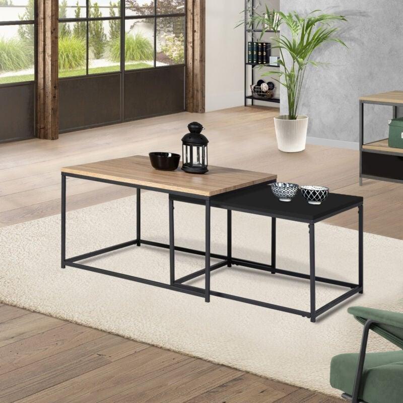 70x70 cm Siyah Metal Ayaklı Ahşap Zigon Sehpa İkili Set - 108081