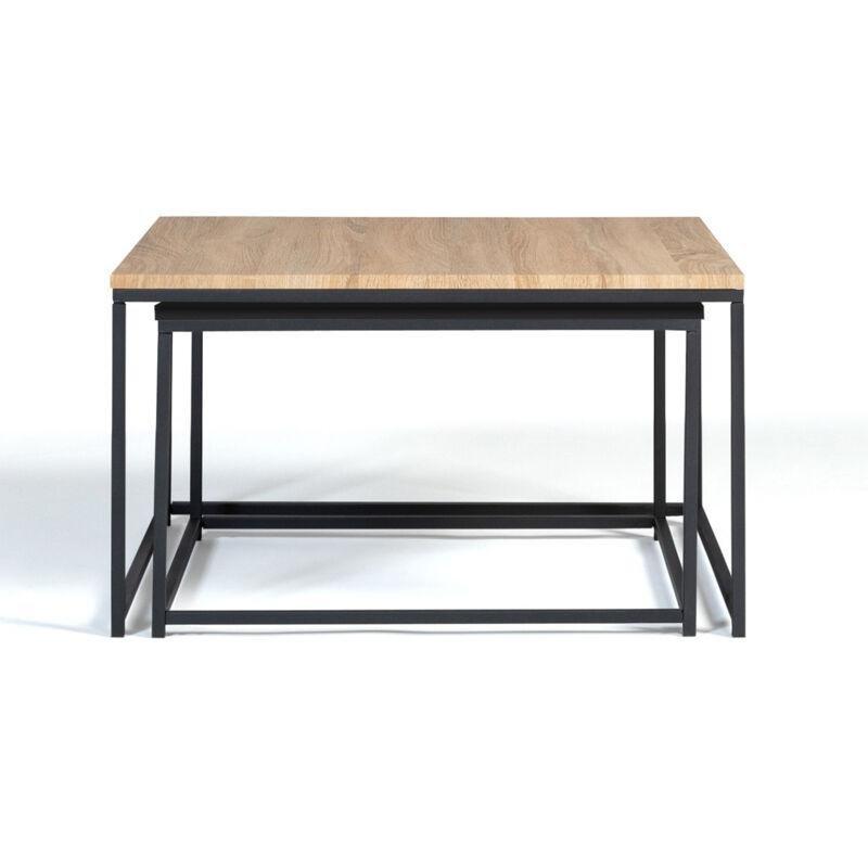 70x70 cm Siyah Metal Ayaklı Ahşap Zigon Sehpa İkili Set - 108081