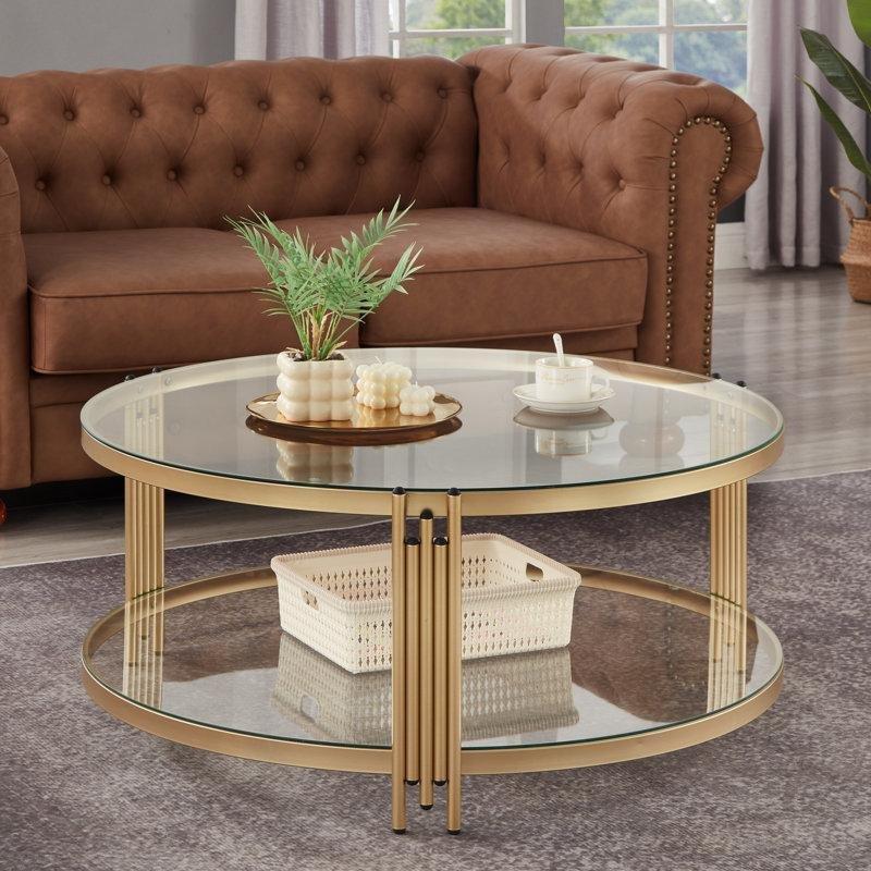 91 cm Yuvarlak Gold Ayaklı Şeffaf Cam Orta Sehpa - 105532