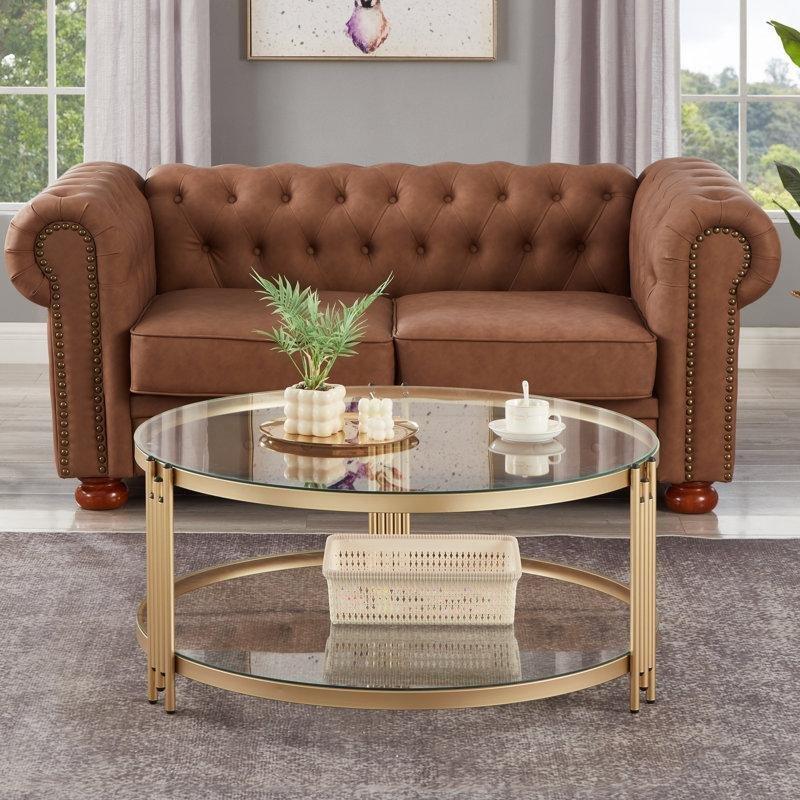 91 cm Yuvarlak Gold Ayaklı Şeffaf Cam Orta Sehpa - 105532