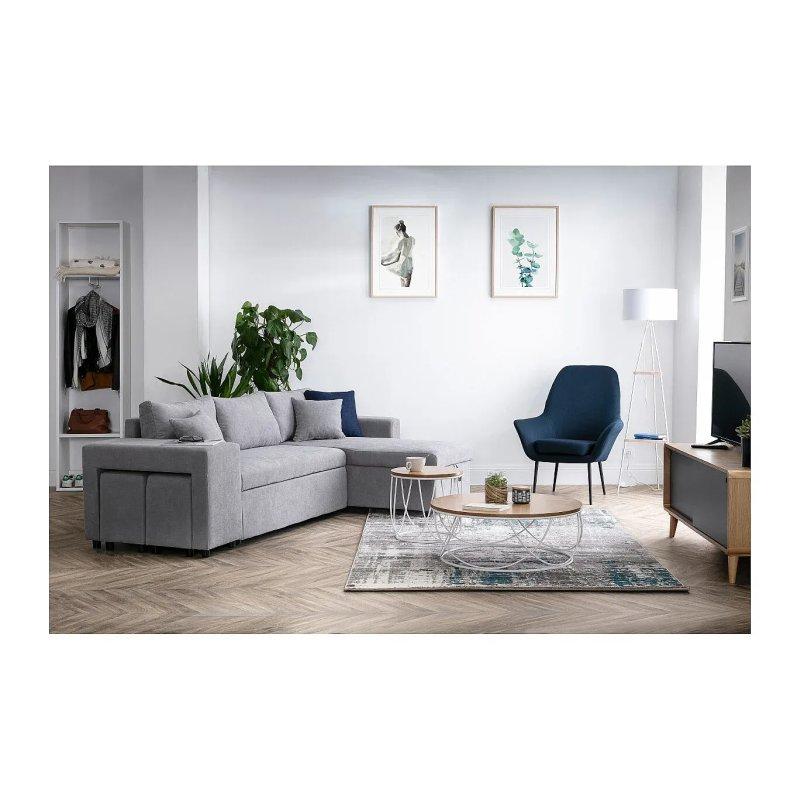 Açık Ahşap Ceviz ve Beyaz Metal Yuvarlak Orta Sehpa 42 cm - 101919