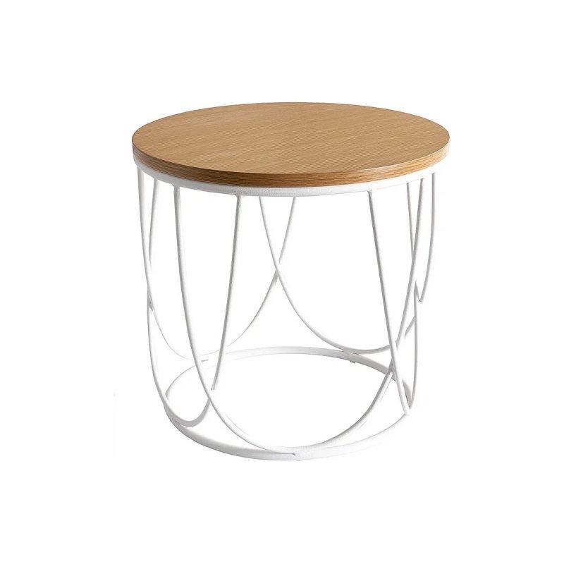 Açık Ahşap Ceviz ve Beyaz Metal Yuvarlak Orta Sehpa 42 cm - 101919