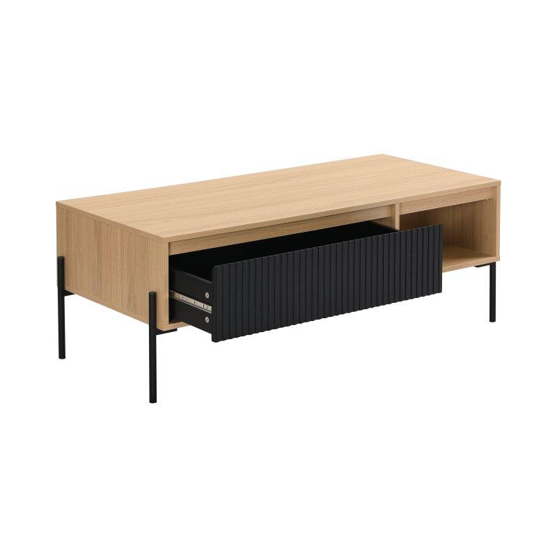 Açık Ahşap Üstü Siyah Çerçeveli 1 Çekmeceli 2 Raflı Orta Sehpa 120x55 cm - 102087