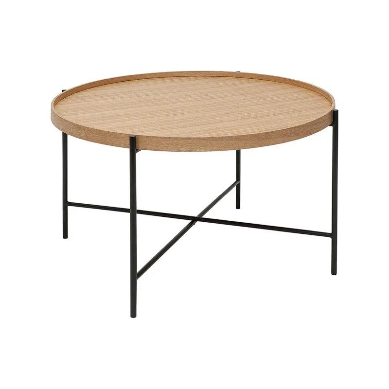 Açık Ahşap ve Siyah Metal Yuvarlak Orta Sehpa 75 cm - 101988