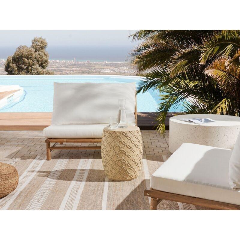 Açık Bej Seramik UV Dayanımlı Traverten Yan Sehpa-33x33x47 cm - 112022