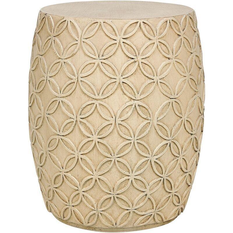 Açık Bej Seramik UV Dayanımlı Traverten Yan Sehpa-33x33x47 cm - 112022