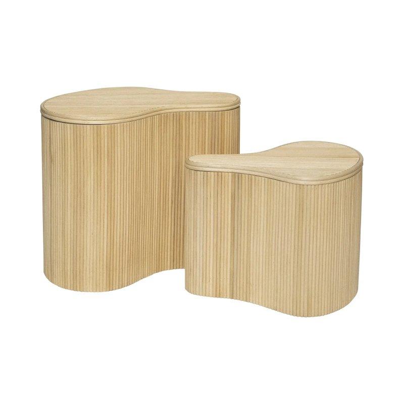 Açık Doğal Renk Rattan İstiflenebilir Depolamalı Tasarım Yan Sehpa-52x40x45 cm - 110171
