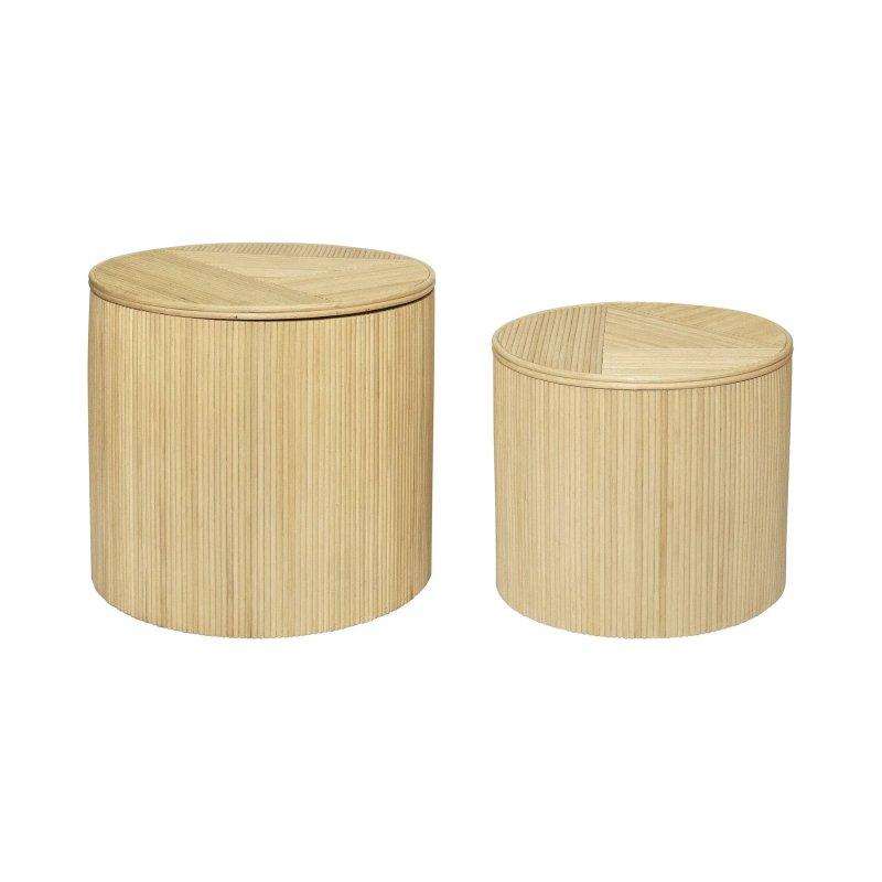 Açık Doğal Renk Rattan Saklama Alanlı İstiflenebilir Tasarım Yan Sehpa-50x46x40x36 cm - 110174