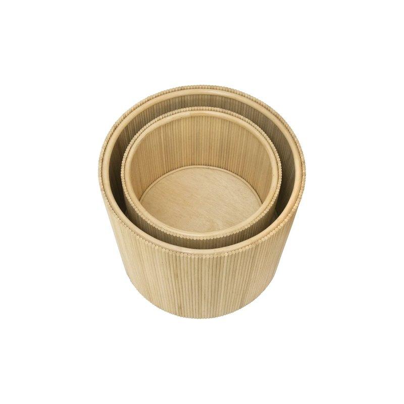 Açık Doğal Renk Rattan Saklama Alanlı İstiflenebilir Tasarım Yan Sehpa-50x46x40x36 cm - 110174
