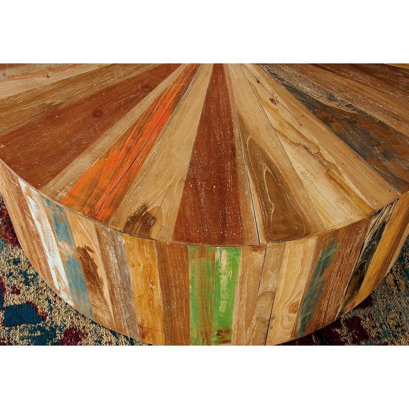 Açık Kahverengi Yuvarlak Bohem Orta Sehpa 97 cm Masif Ahşap - 105181