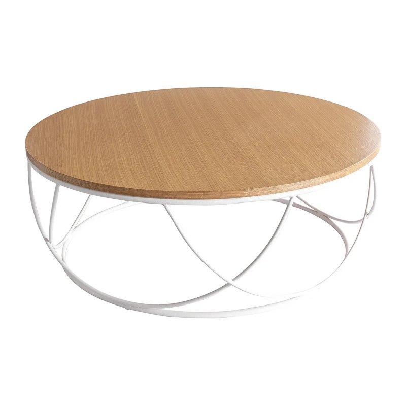 Açık Meşe Ahşap ve Beyaz Metal Yuvarlak Orta Sehpa 80 cm - 101991