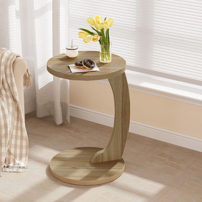 Açık Meşe Beyaz MDF C Şekilli Mantar Yan Sehpa-38x55 cm - 112701