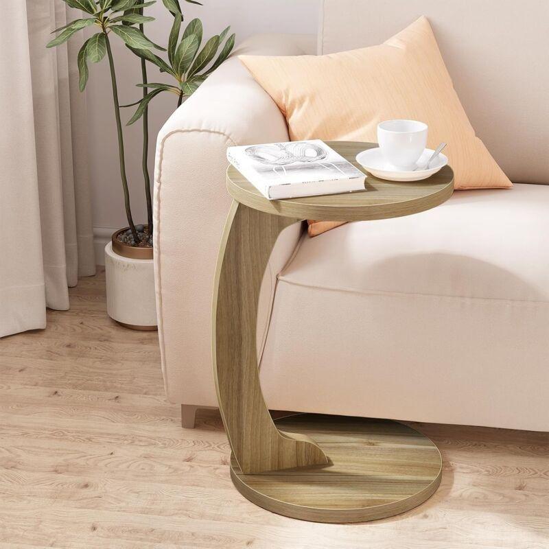 Açık Meşe Beyaz MDF C Şekilli Mantar Yan Sehpa-38x55 cm - 112701