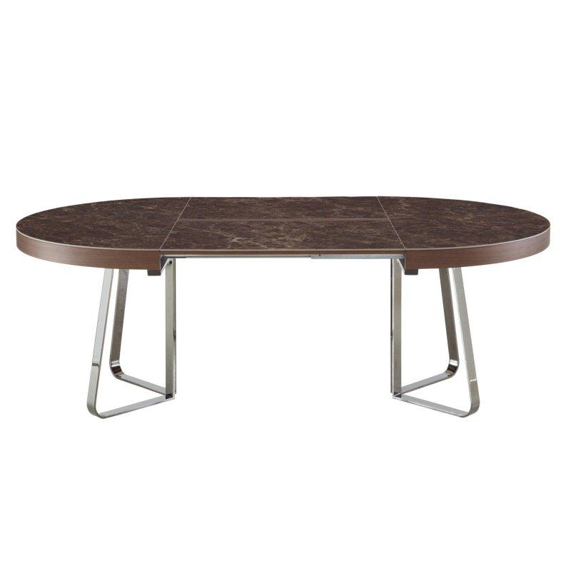 Açılabilir Yuvarlak Porselen Masa Krom Ayaklı Kahverengi 130x130x75 cm - 89995