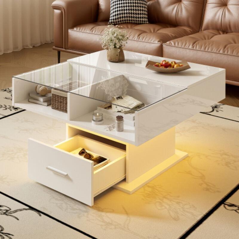 Açılır Akıllı Sehpa Beyaz Parlak 78x78 cm LED Aydınlatmalı - 101528