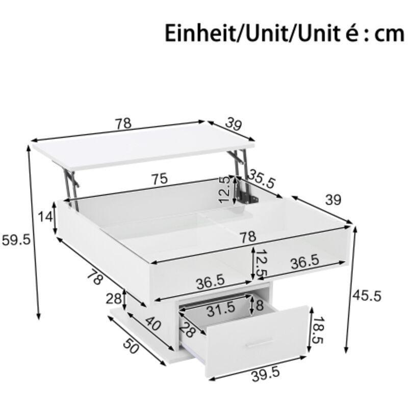 Açılır Akıllı Sehpa Beyaz Parlak 78x78 cm LED Aydınlatmalı - 101528